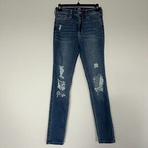 Women's Hollister Size 3 Medium Wash High Rise Ripped Supper Skinny Jeans